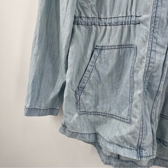 JACK BY BB DAKOTA Jacket Small Chambray Hi-Low Hooded Zip Up Lightweight Casual - Picture 9 of 16